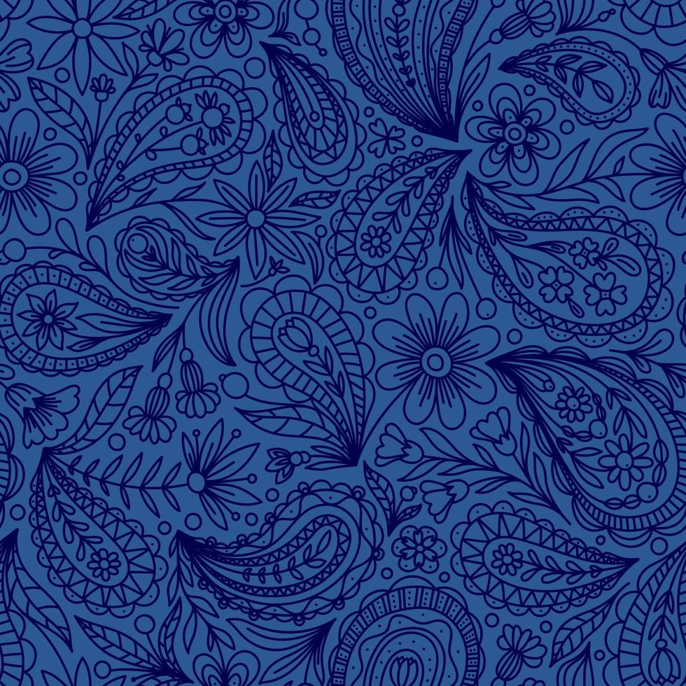 Fondo transparente de vector azul claro con patrón de contorno de Paisley azul