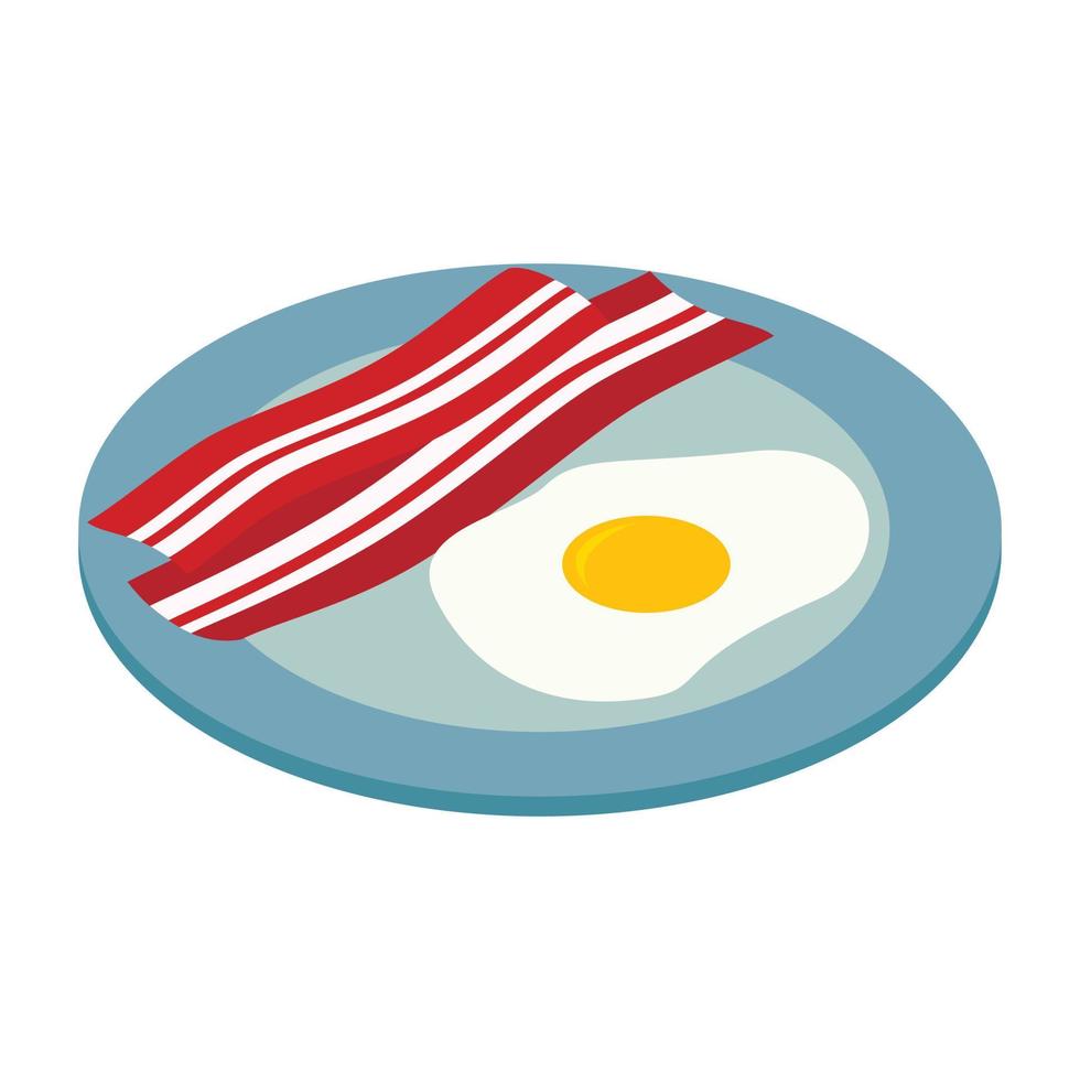 fried egg with bacon isometric 3d icon vector