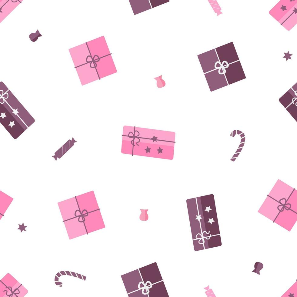 Seamless pattern holiday gift boxes with ribbons and bows. Background wallpaper wrapping paper for a gift or celebration. vector