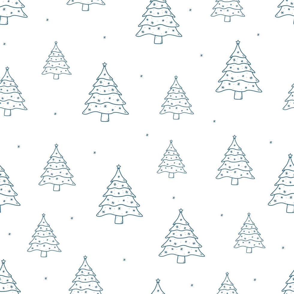 patrón de árbol de Navidad sin costuras. concepto de vector de fondo de invierno y año nuevo. ilustración de esquema de estilo de dibujo.