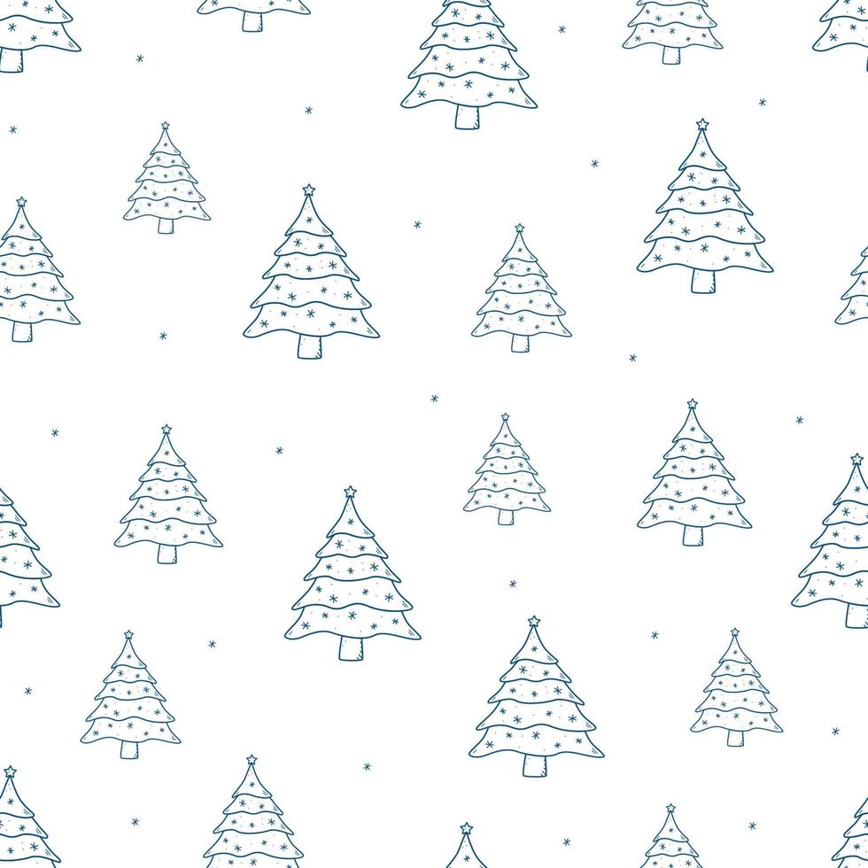 Seamless Christmas tree pattern. Background vector concept of winter and new year. Doodle style outline illustration.