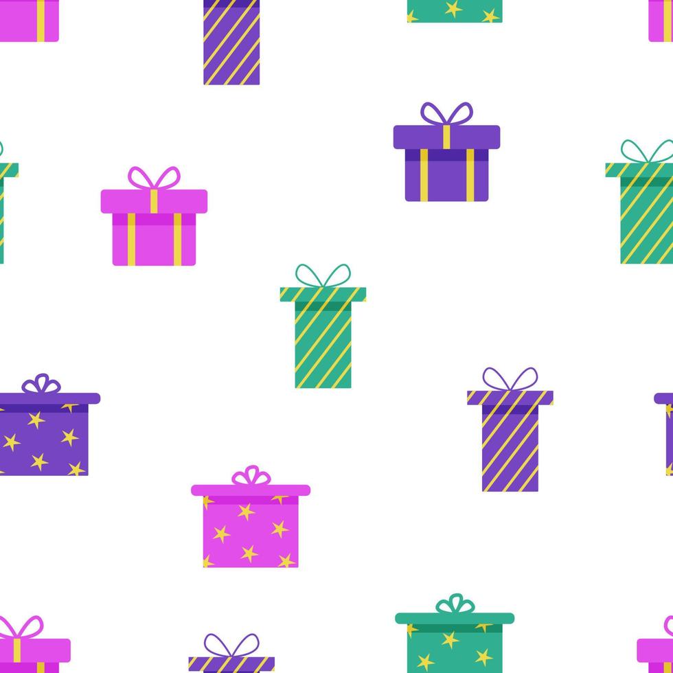 Seamless pattern holiday gift boxes with ribbons and bows. Background wallpaper wrapping paper for a gift or celebration. vector