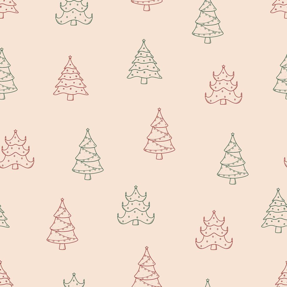 Seamless Christmas tree pattern. Background vector concept of winter and new year. Doodle style outline illustration.
