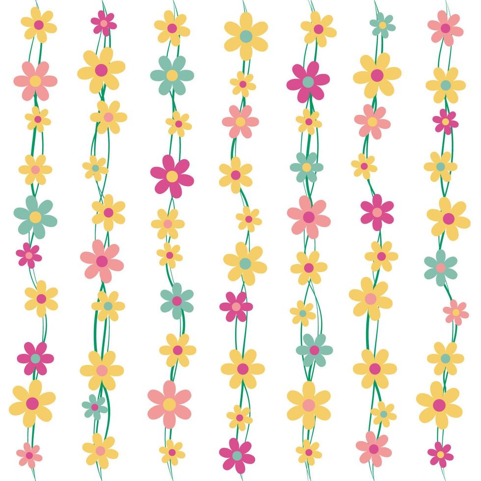 Floral seamless pattern. Cute pattern with colourful flowers on a white background. Branches and blossoms. Vector illustration.