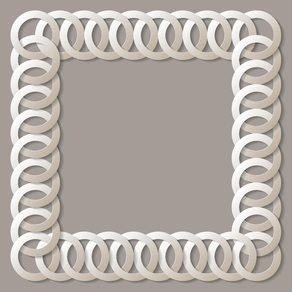 Abstract geometric square frame. Paper cut out chain. 3d border. Vector illustration.
