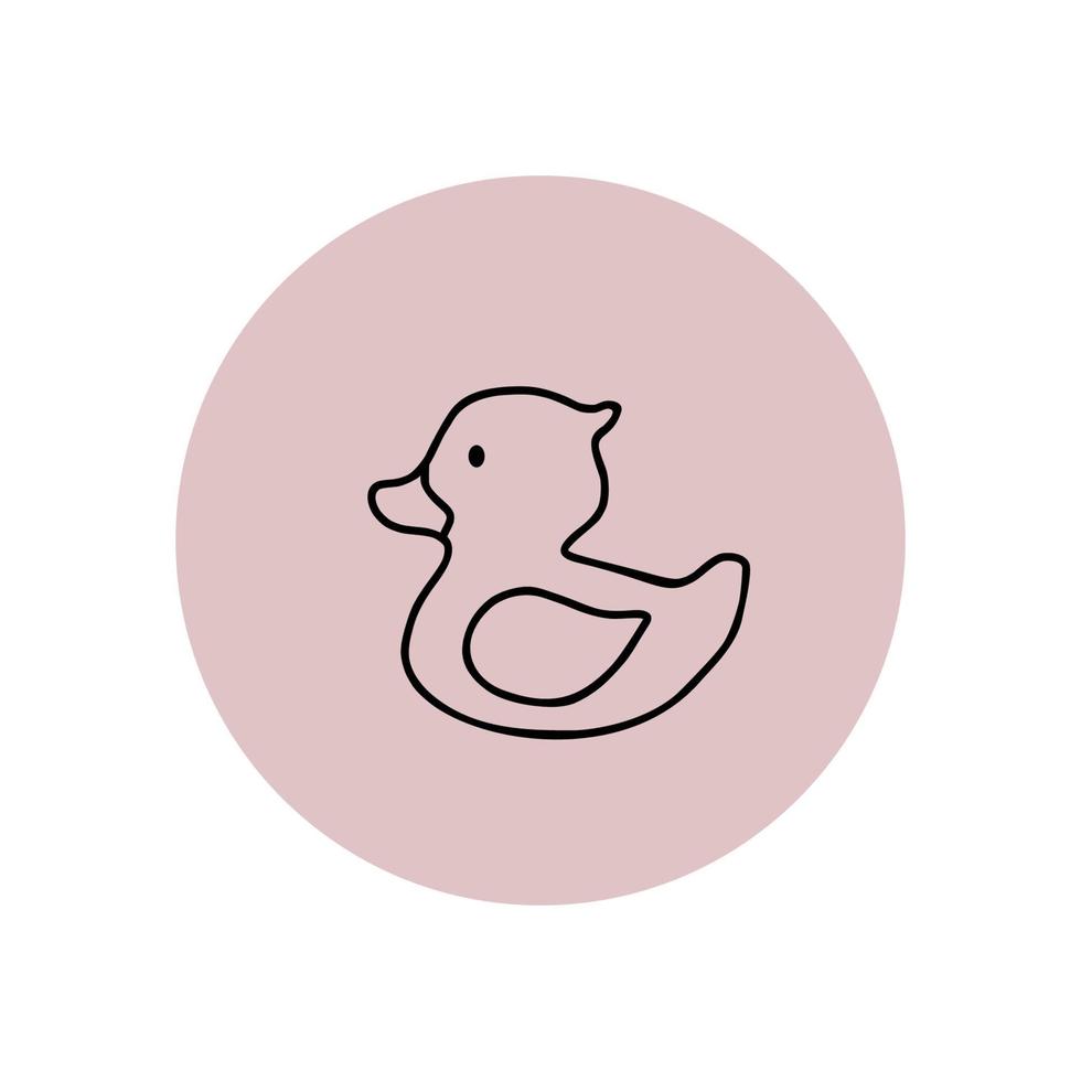 Rubber duck bath toy line art icon for apps and websites. Pink background vector