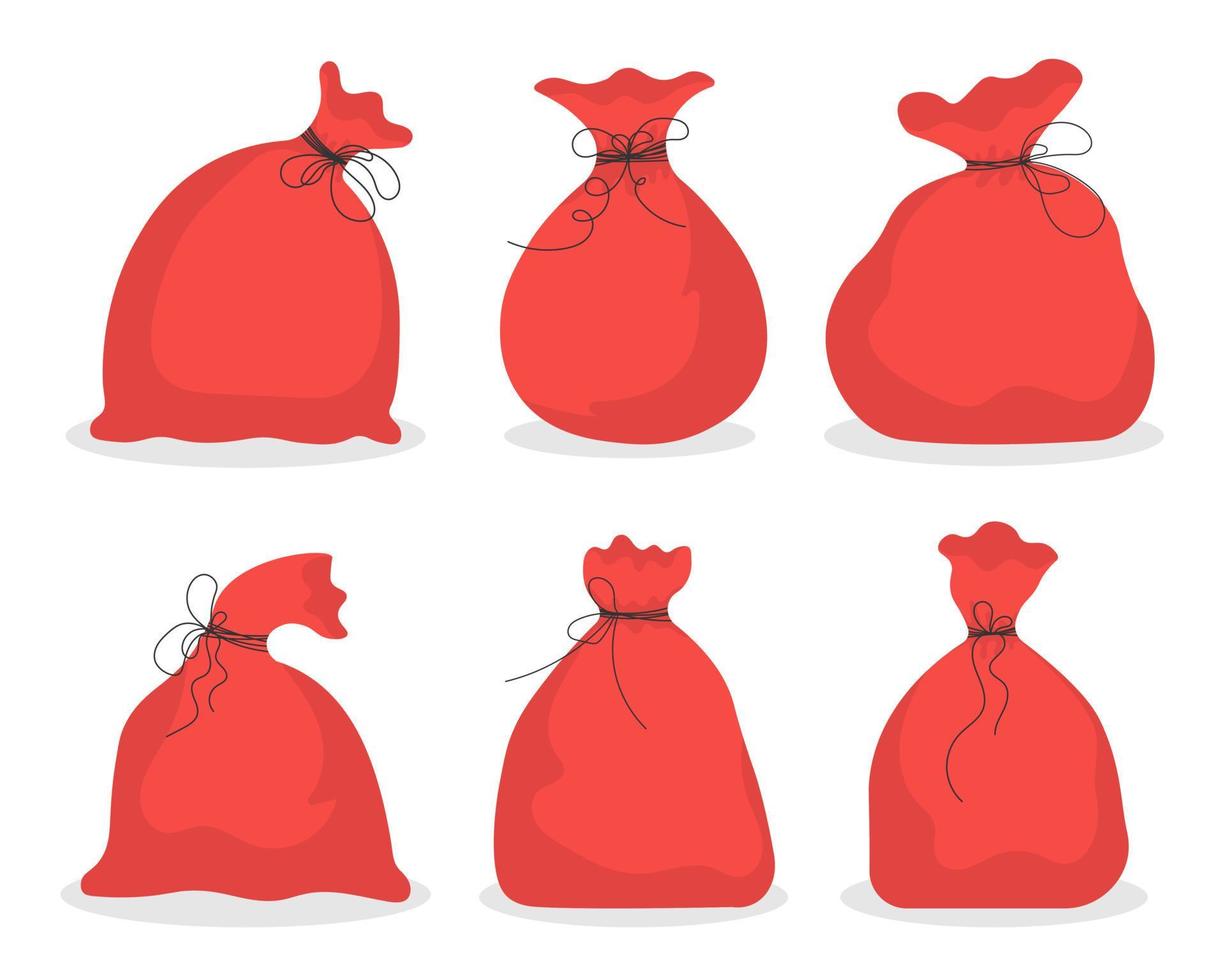 A set of red bags with gifts from Santa Claus. Vector illustration.