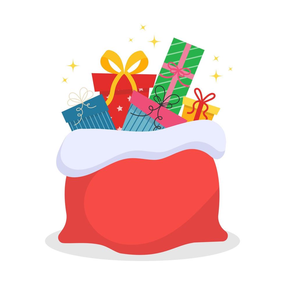 Red Christmas bag with gifts from Santa. Vector illustration.2