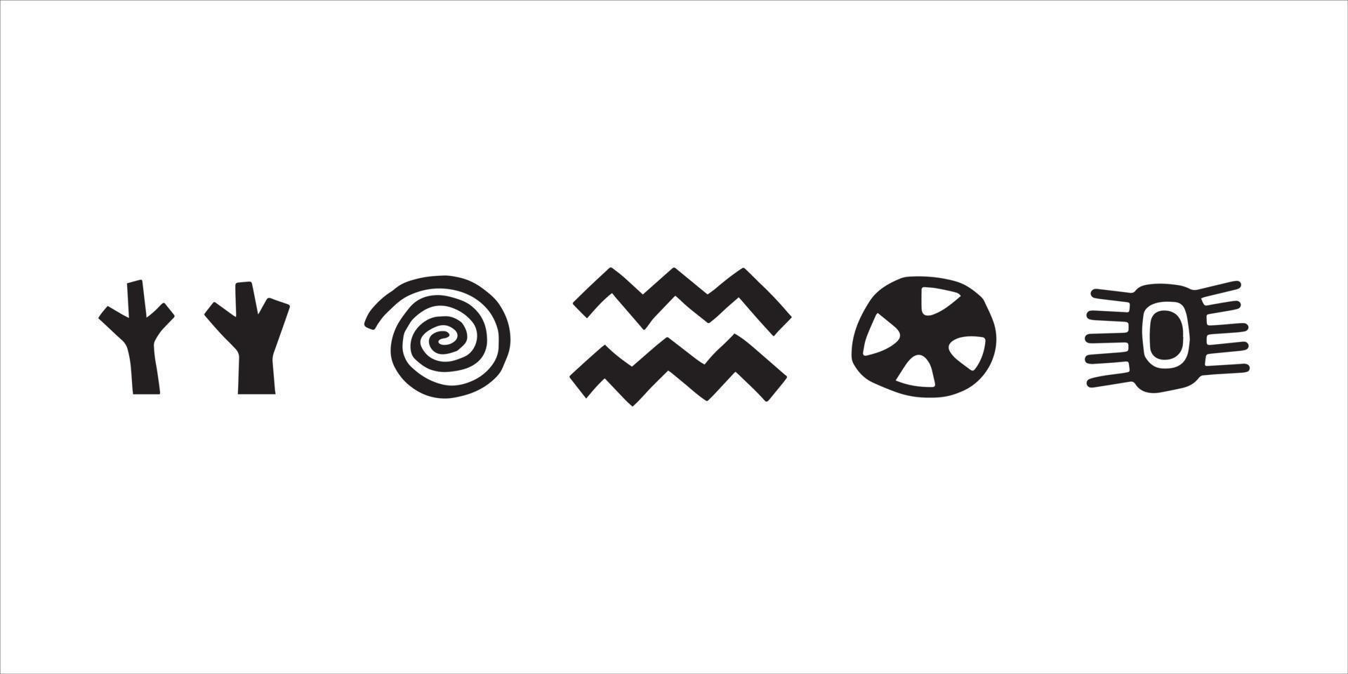 conjunto de símbolos de agua, patas de pájaro, ojo y sol. cuadro dibujado a mano de tribus primitivas. ilustración vectorial vector