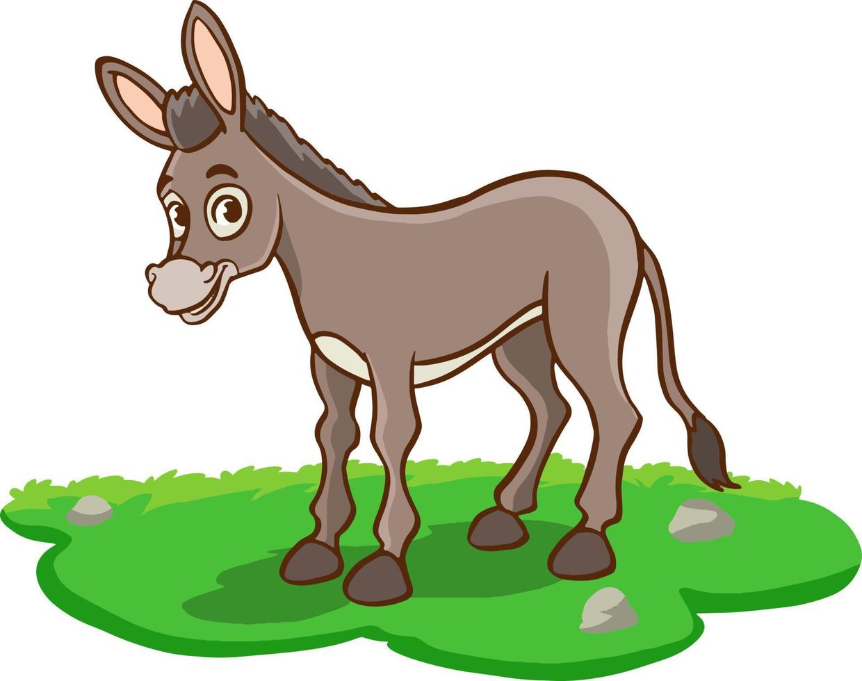 Cartoon donkey is standing in a clearing. Vector background with a farm animal