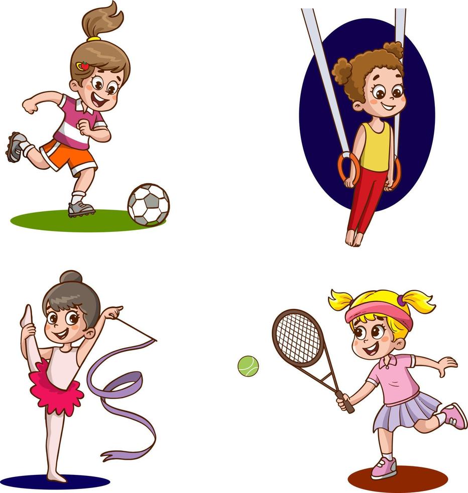 Vector Illustration Of Kids Making Sport