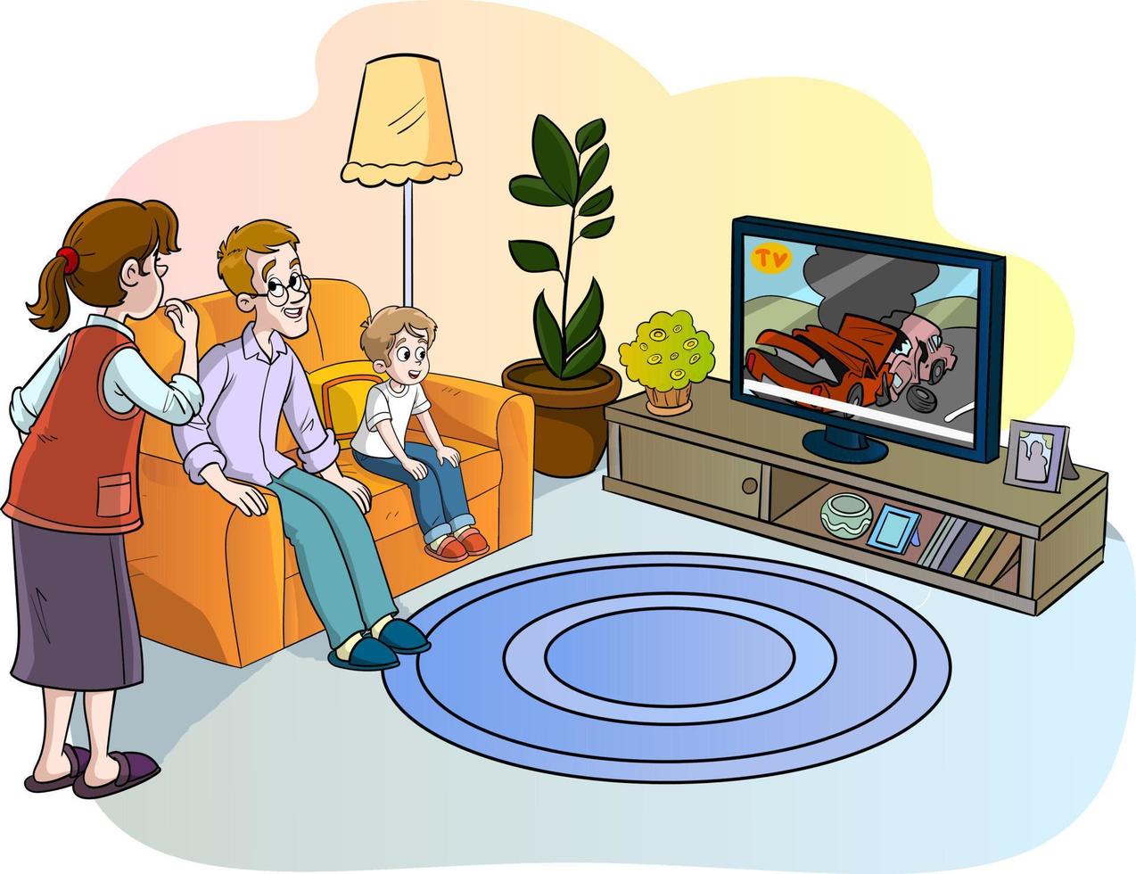 ilustración vectorial de familia viendo tv vector