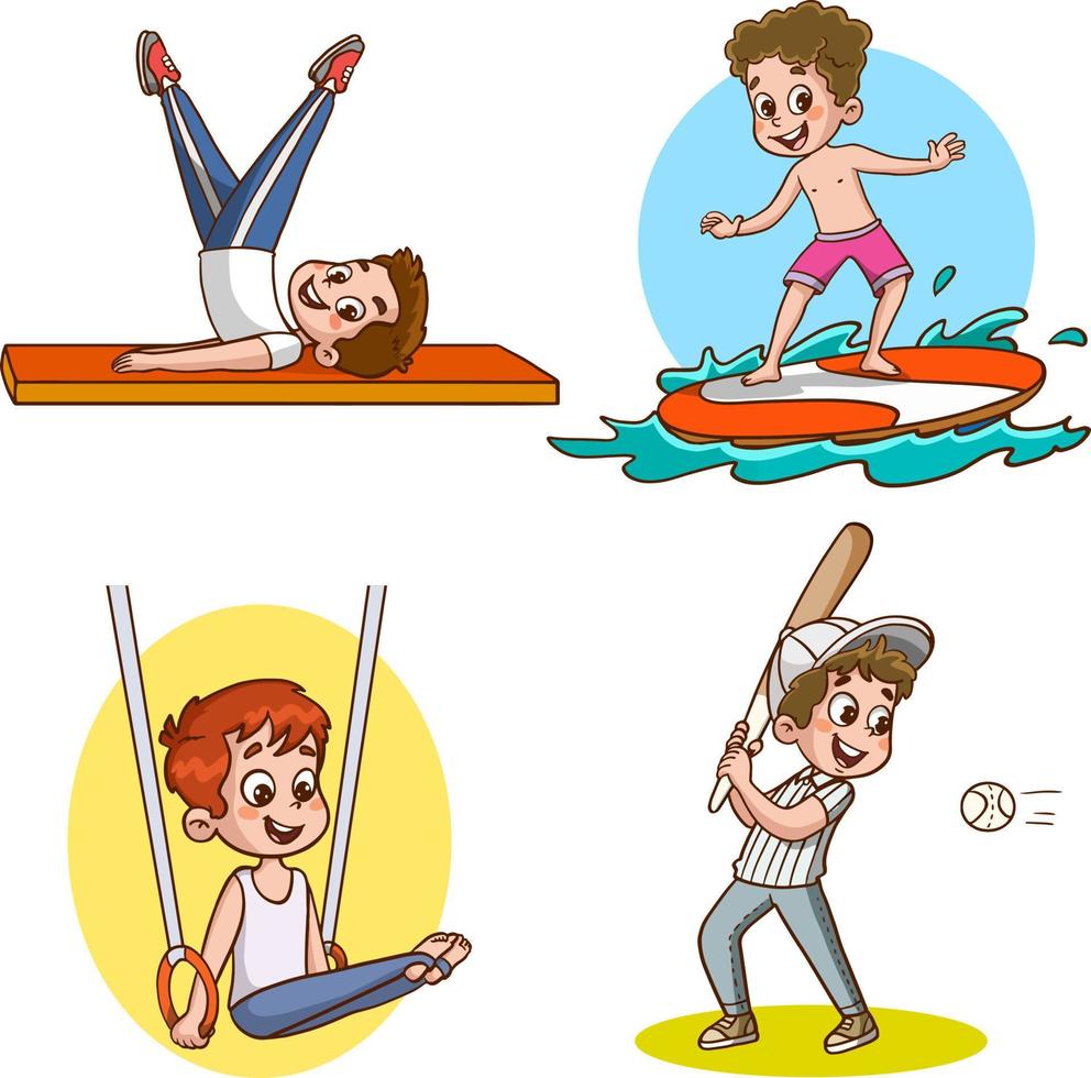 Vector Illustration Of Kids Making Sport