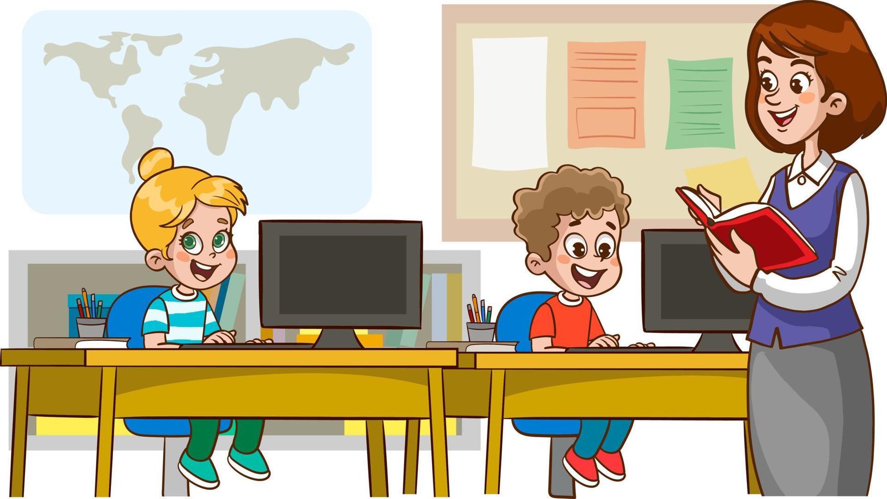 Teacher teaching students in classroom illustration vector