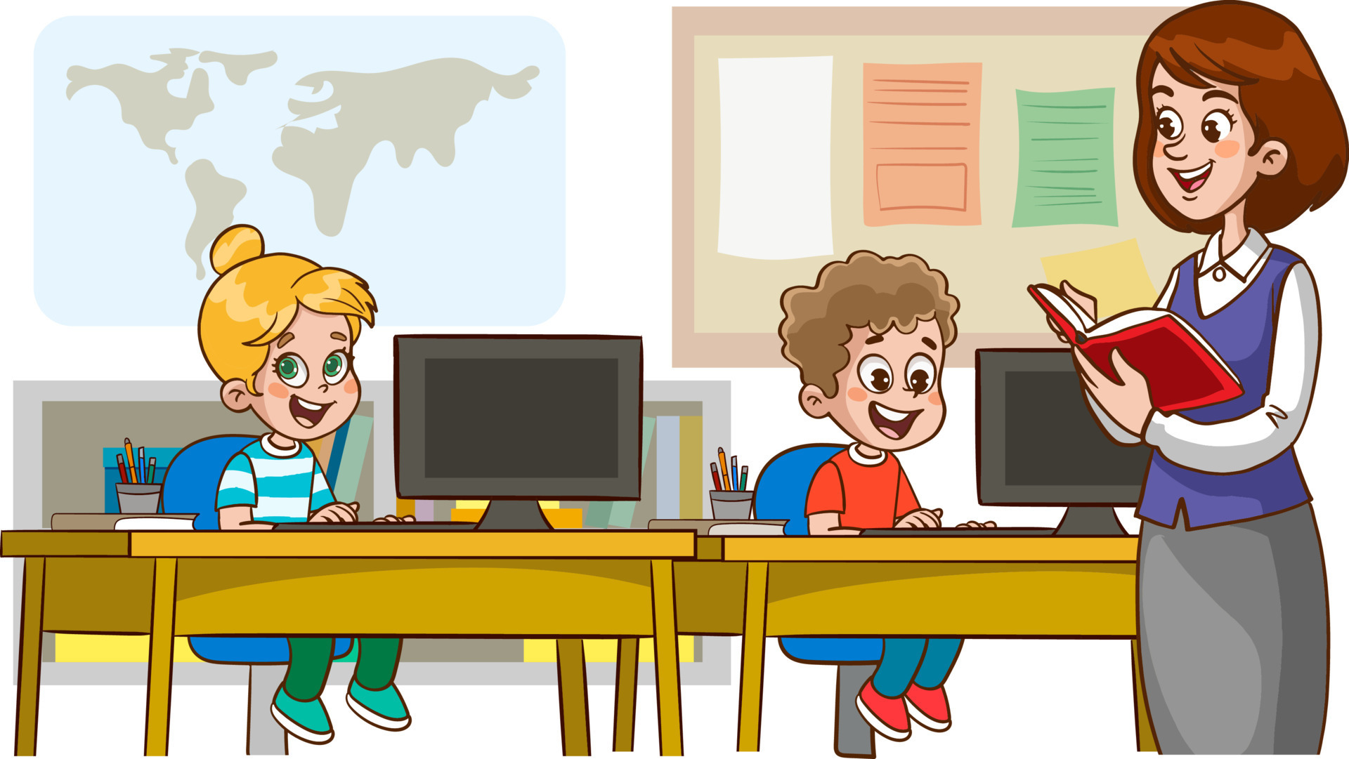 Teacher teaching students in classroom illustration 14016829 Vector Art