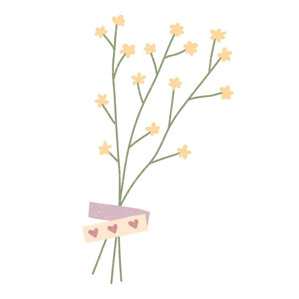 Hand drawn dried flower with washi tape . Vector element isolated on white background