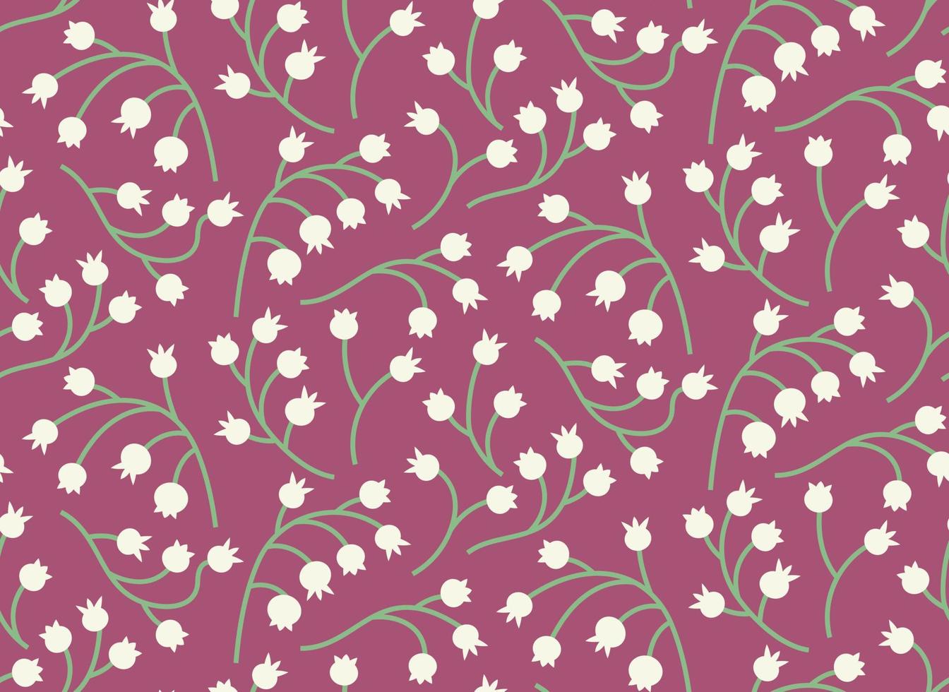 Seamless pattern with lily of the valley. Beautiful texture in flat style. vector