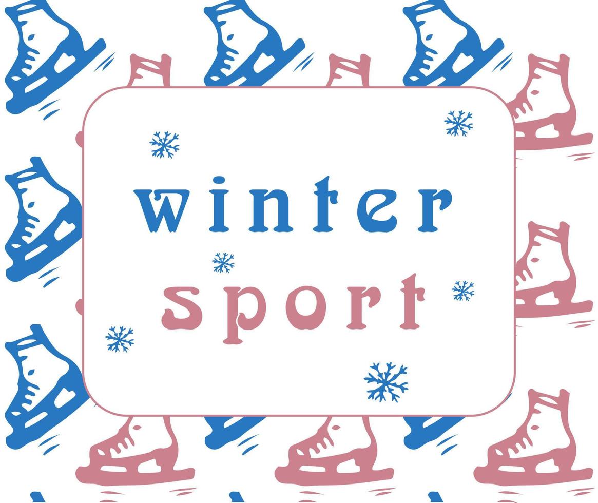 Winter sport banner. Red and blue figure skates. Vector illustration. Doodle color style.