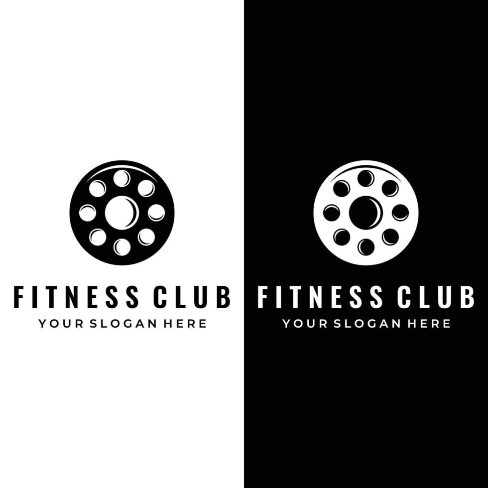 logotipo creativo de la plantilla de silueta de pesas y pesas. mancuernas y barras para gimnasio, entrenamiento muscular, club fitness, salud, entrenamiento. vector