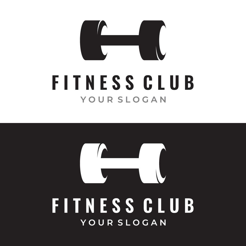 Creative dumbbell and barbell silhouette template logo. Dumbbells and barbells for gym, muscle training, club fitness, health, training. vector