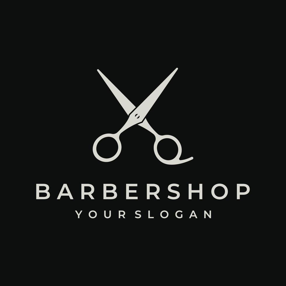 diseño de logotipo de plantilla de tijeras de salón de corte de pelo clásico creativo y simple aislado en fondo blanco y negro.para negocios, barbería, salón, belleza. vector