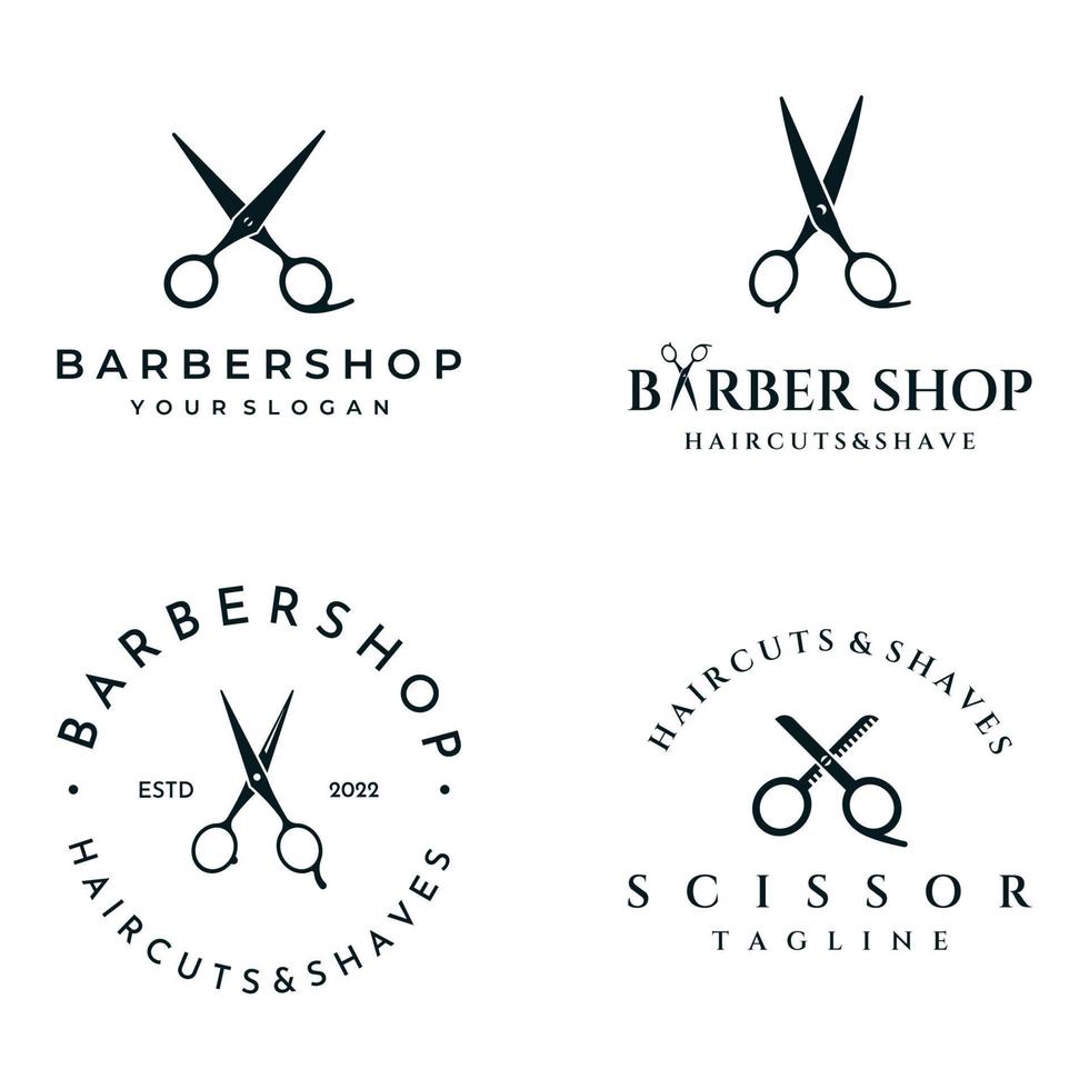 diseño de logotipo de plantilla de tijeras de salón de corte de pelo clásico creativo y simple aislado en fondo blanco y negro.para negocios, barbería, salón, belleza. vector