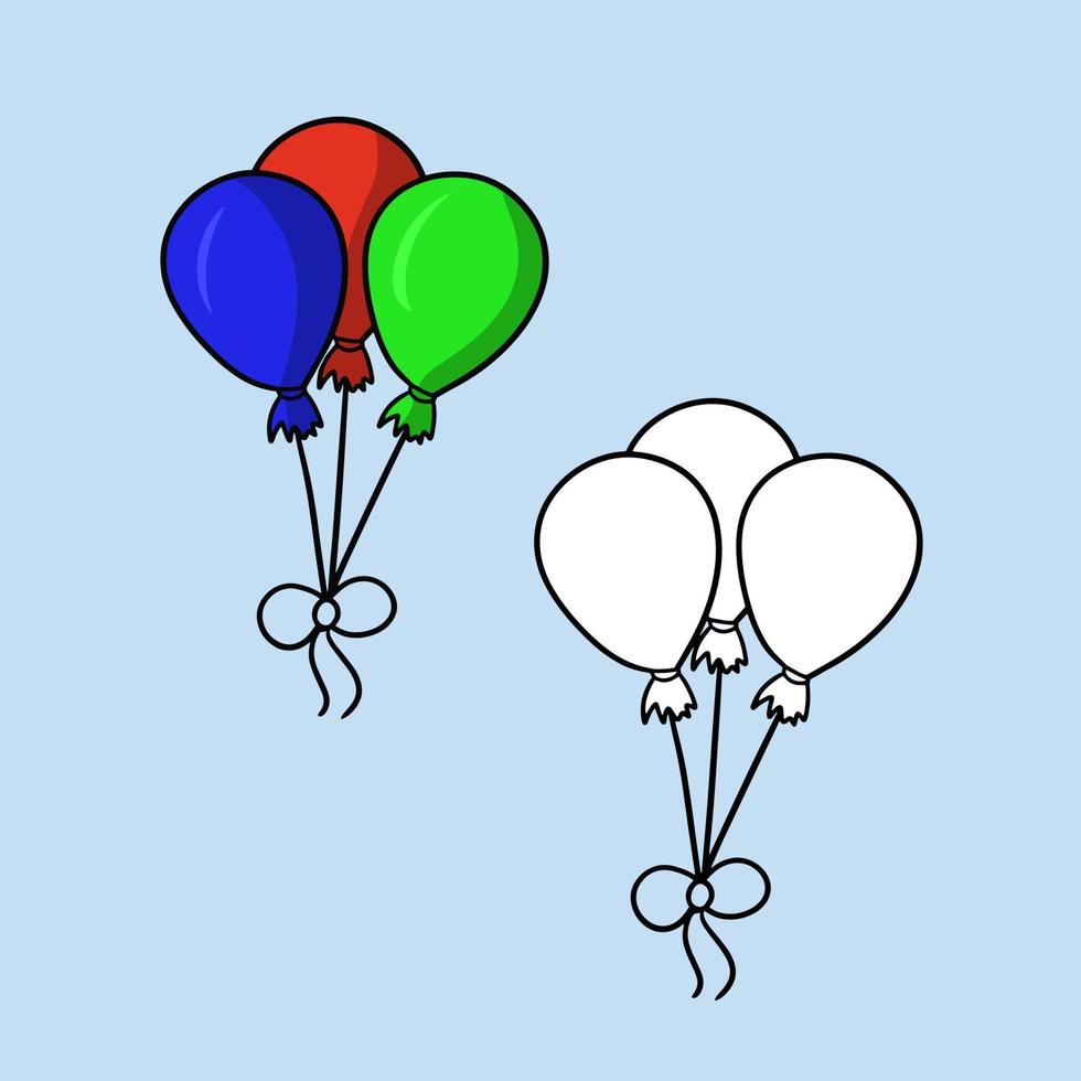 A set of images, bright festive balloons on a rope, vector illustration in cartoon style on a colored background