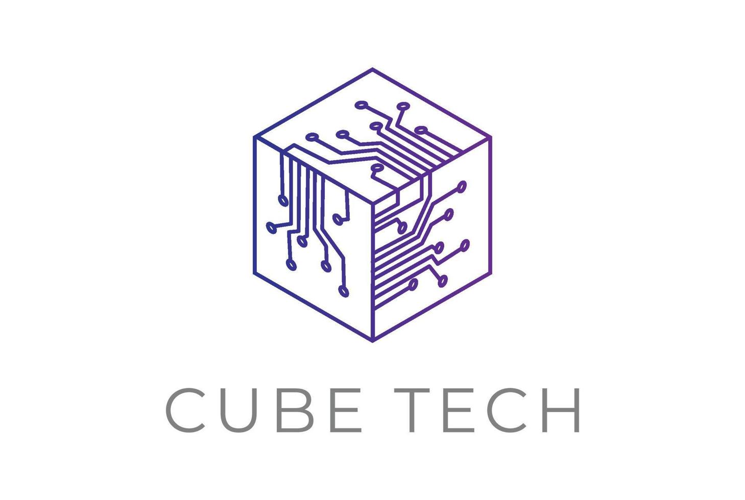 Futuristic Box Cube Digital Electronic Circuit Chip for Smart Tech Logo vector