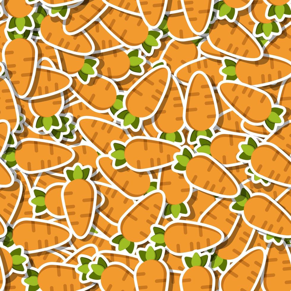Flat carrot vegetable sticker seamless pattern. Modern background ornament with carrot vegetables in bright orange color. Vector illustration