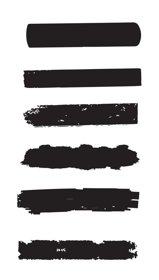 Black paint strokes grunge labels on isolated white background. Bold vector design decoration element.