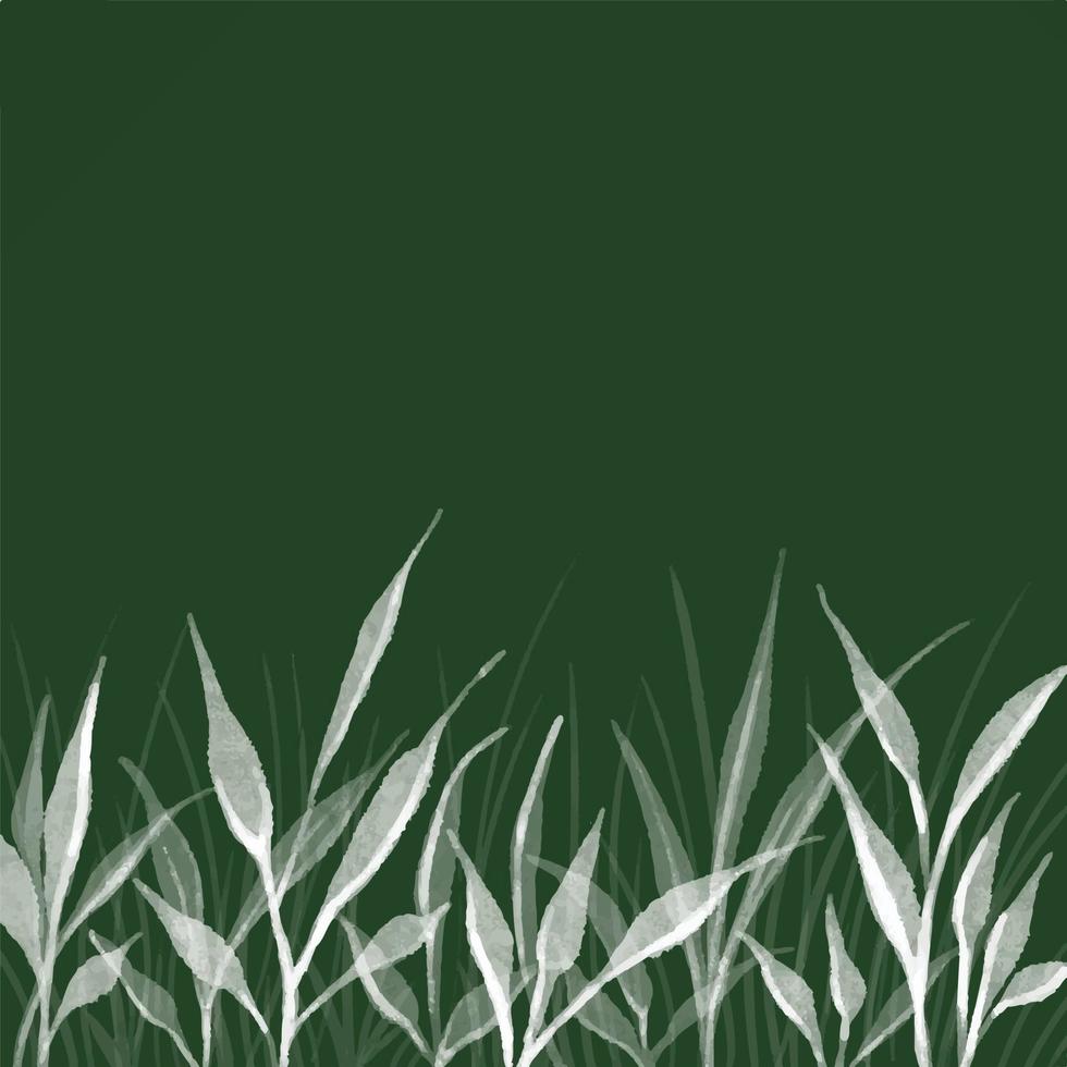 White leaves watercolor brush texture leaf on dark green background for title presentation cover square dimension vector illustration aquarelle for wallpaper and backdrop.