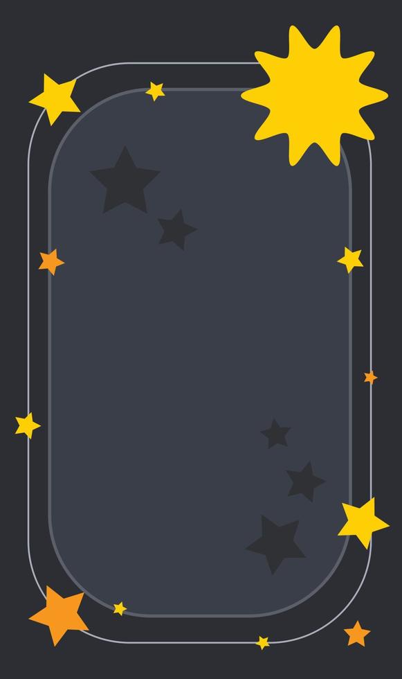 fondo vertical digital gris oscuro con marco de adorno de estrellas amarillas para folleto, plantilla de título de portada y papel tapiz de vector de tarjeta de felicitación