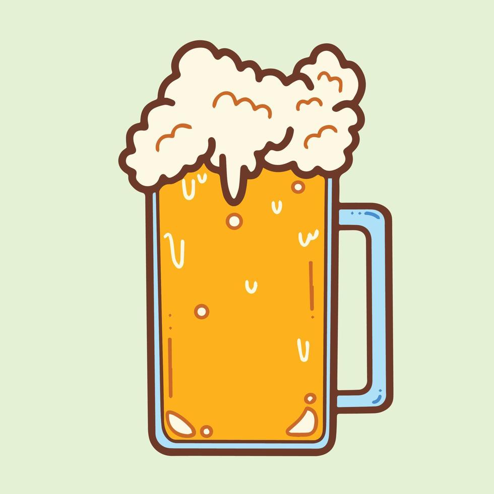 A glass of fresh beer in a big glass vector with foam and bubble vector illustration. Drinking icon drawing with cartoon flat art style and clean line art