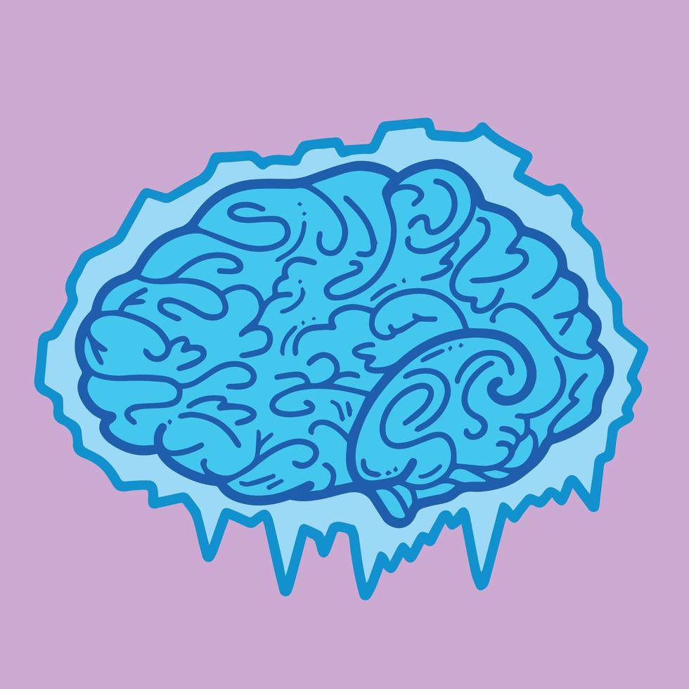 un dibujo de la ilustración del vector de congelación cerebral. diseño funky con ilustración plana de dibujos animados para ilustrar la congelación del cerebro con hielo después de comer una comida muy fría en poco tiempo.