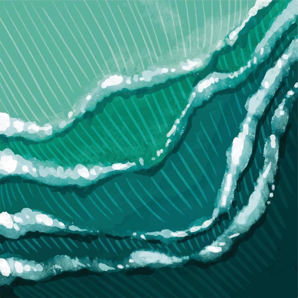 Greenish blue turquoise colored sea waves japanese themed pattern background with watercolor texture vector illustration