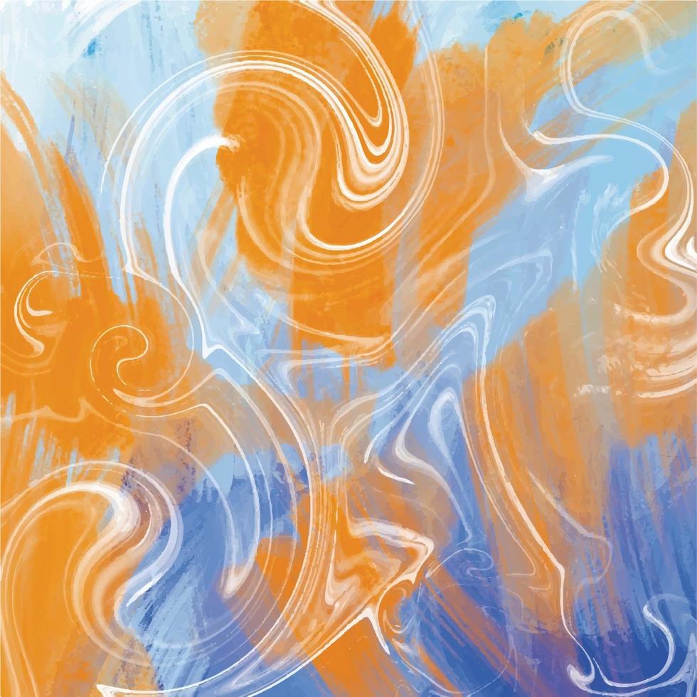 Calming blue and orange textured brush stroke background with white swirling latte decoration on top vector wallpaper