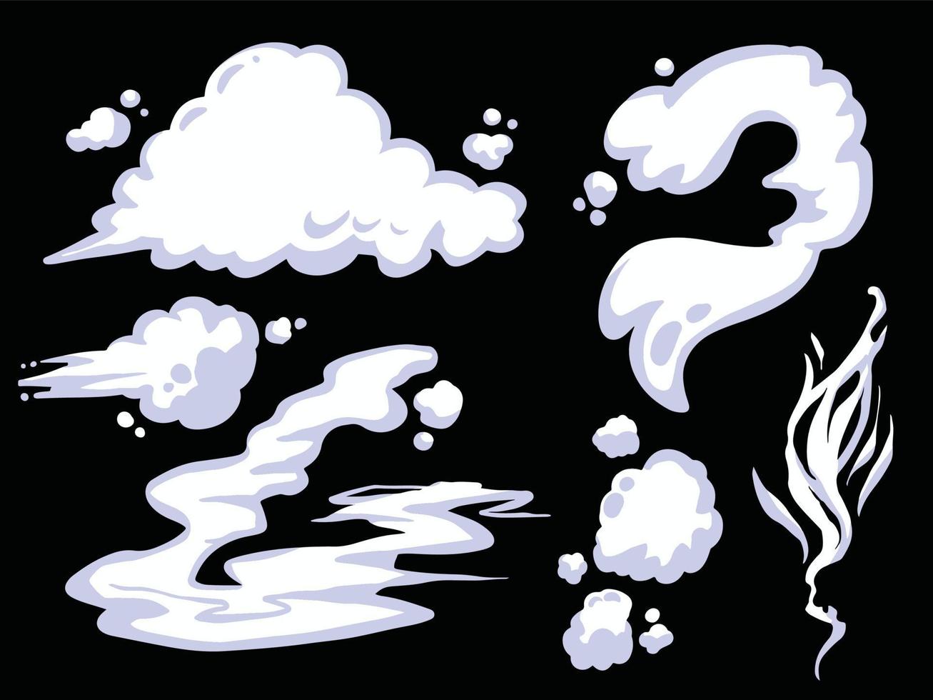 White clouds and smoke cartoon effect set collection for motion decoration. 2D vector flat drawing illustration