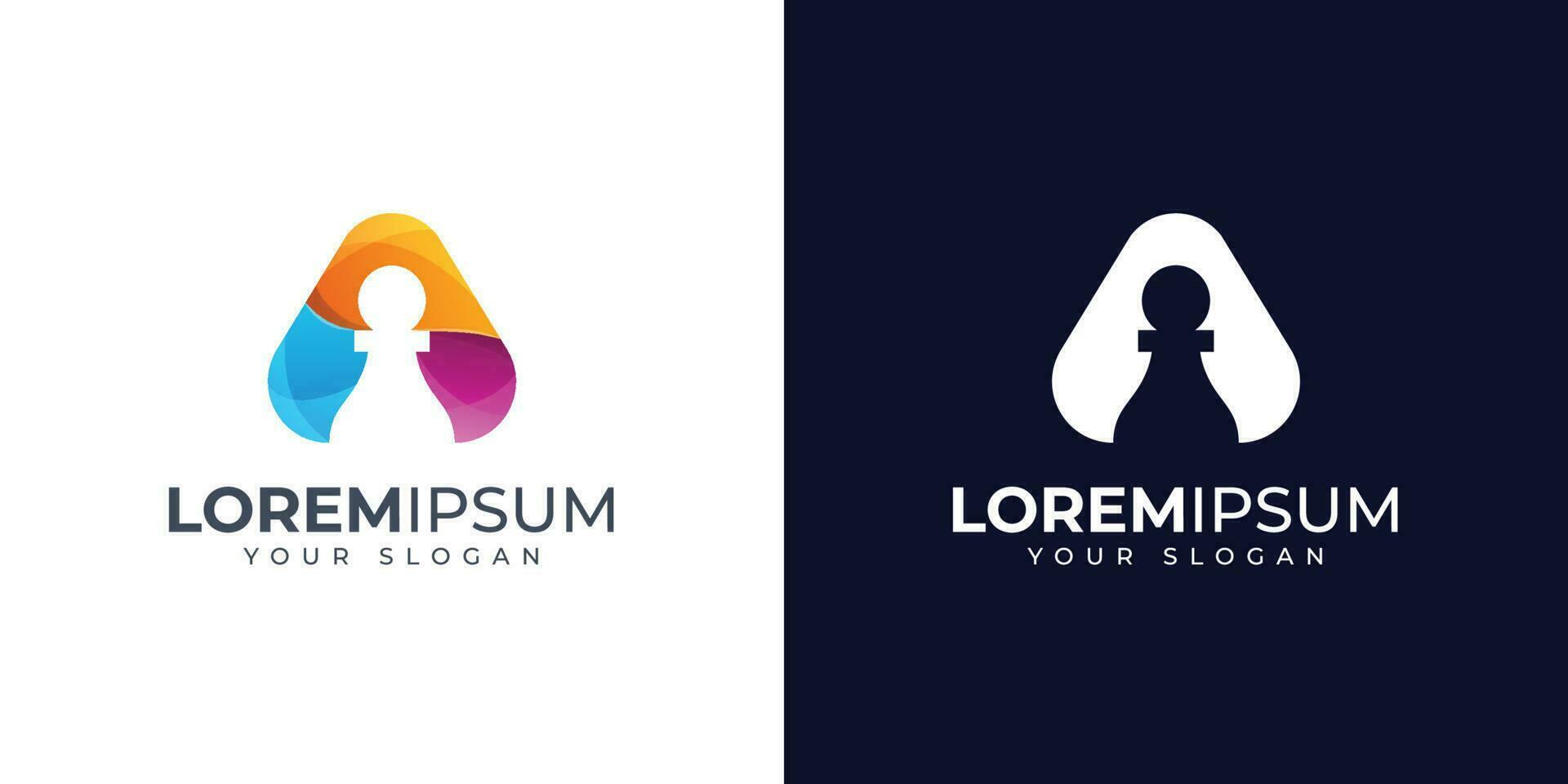 Colorful letter A and pawn logo design inspiration. Chess logo vector