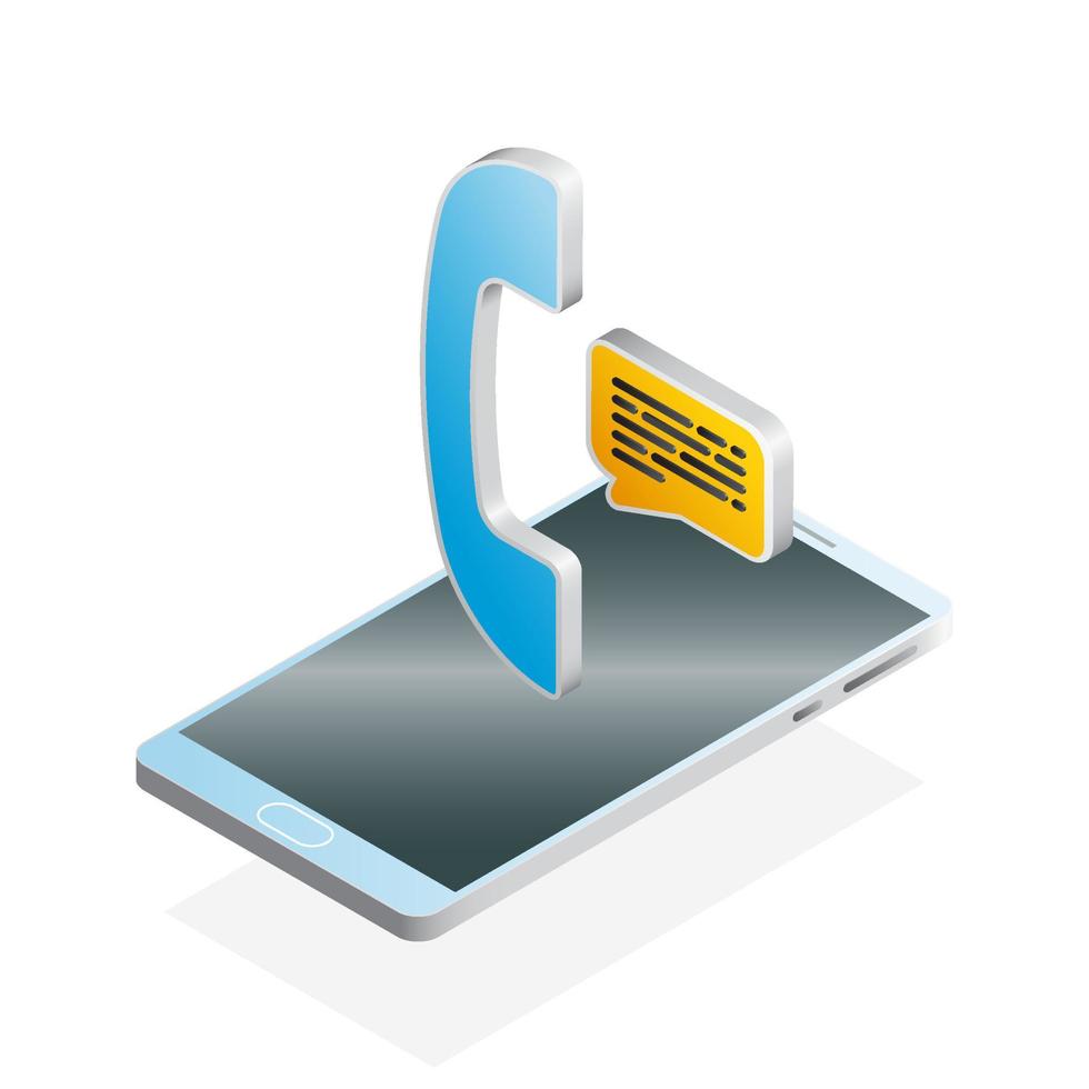 3D phone, chat and smartphone, Isometric phone icon vector