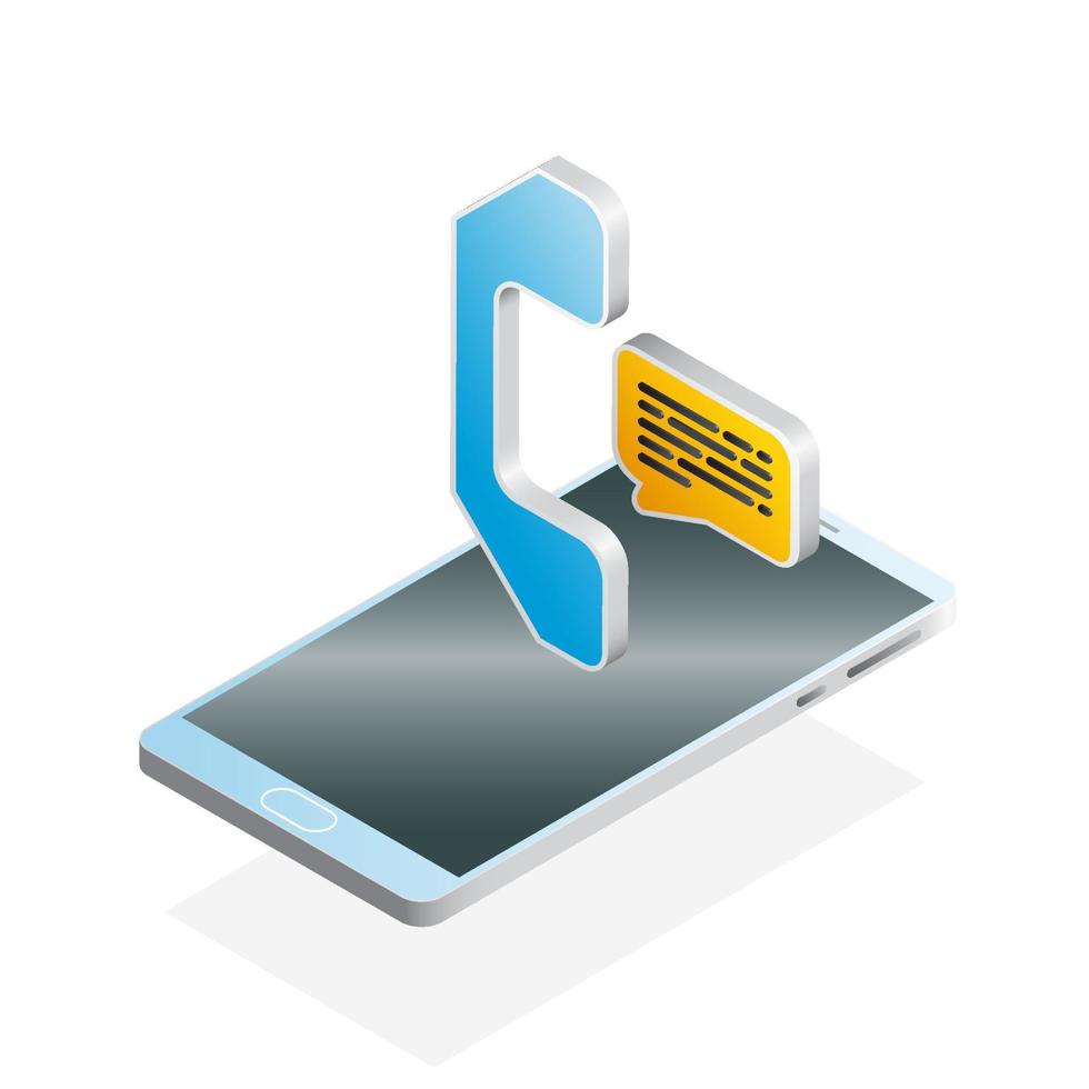 3D phone, chat and smartphone, Isometric phone icon vector