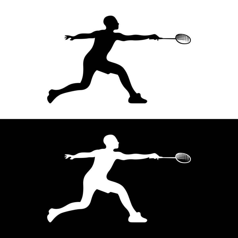 hombre jugando bádminton estilo silueta logo vector