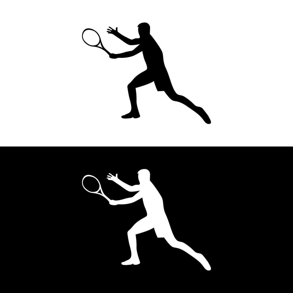 hombre jugando tenis silueta estilo logo vector