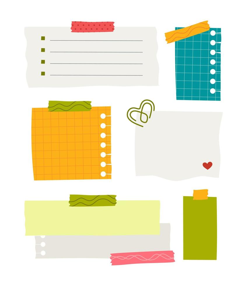 pegatina de papel varias notas son personales. accesorios para organizar documentos. ilustración vectorial en un estilo plano vector