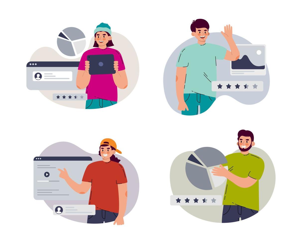 Set men are designers of mobile applications and websites. Ui ux designer arrangement interface elements. Vector illustration  flat style