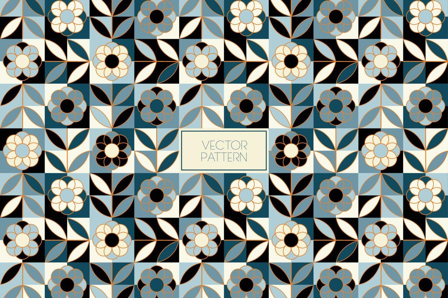 Floral art deco tile mosaic style vector abstract seamless repeat pattern