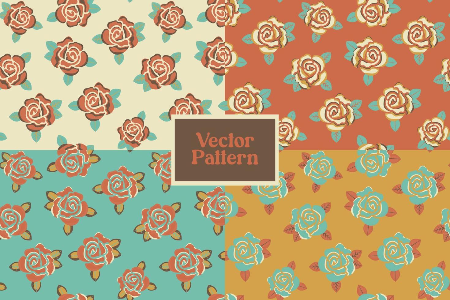 Set of vintage abstract floral rose flower seamless repeat vector pattern