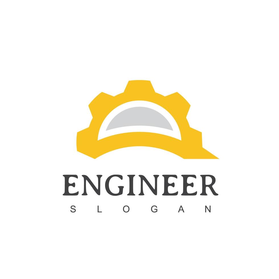 logotipo de ingeniero, símbolo de casco y equipo, empresa de servicios de ingeniería vector