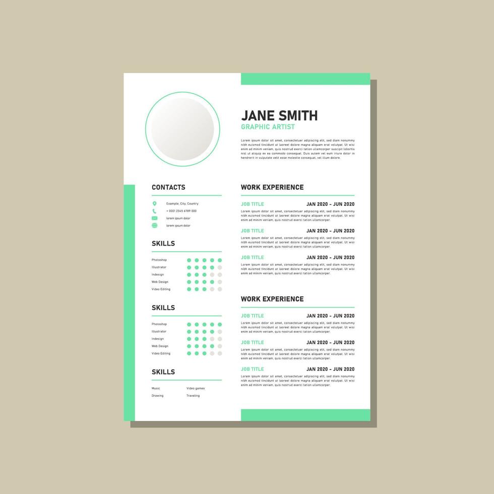 green minimalist creative resume template vector
