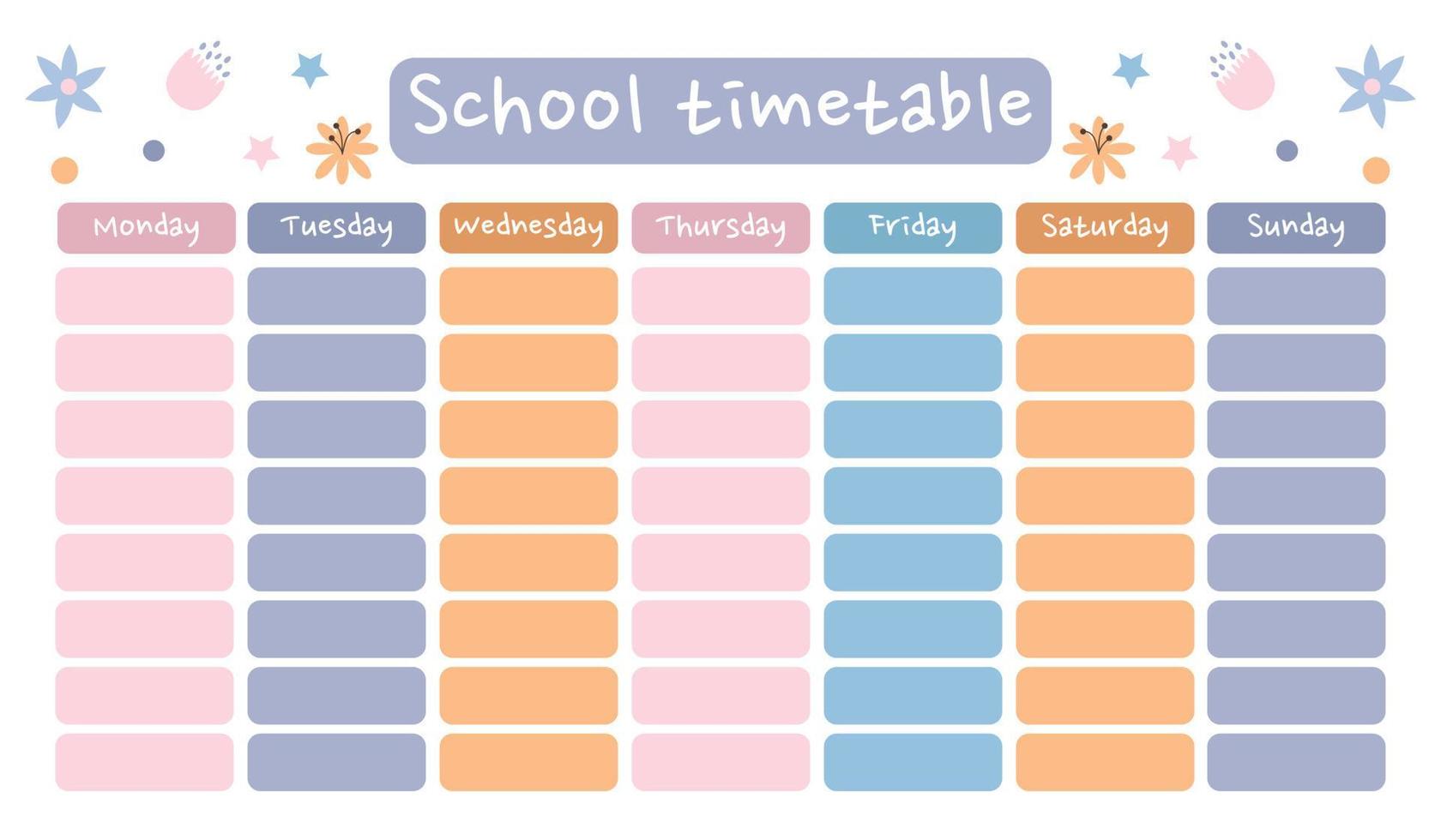 Back to school time table template vector. Lesson schedule. vector