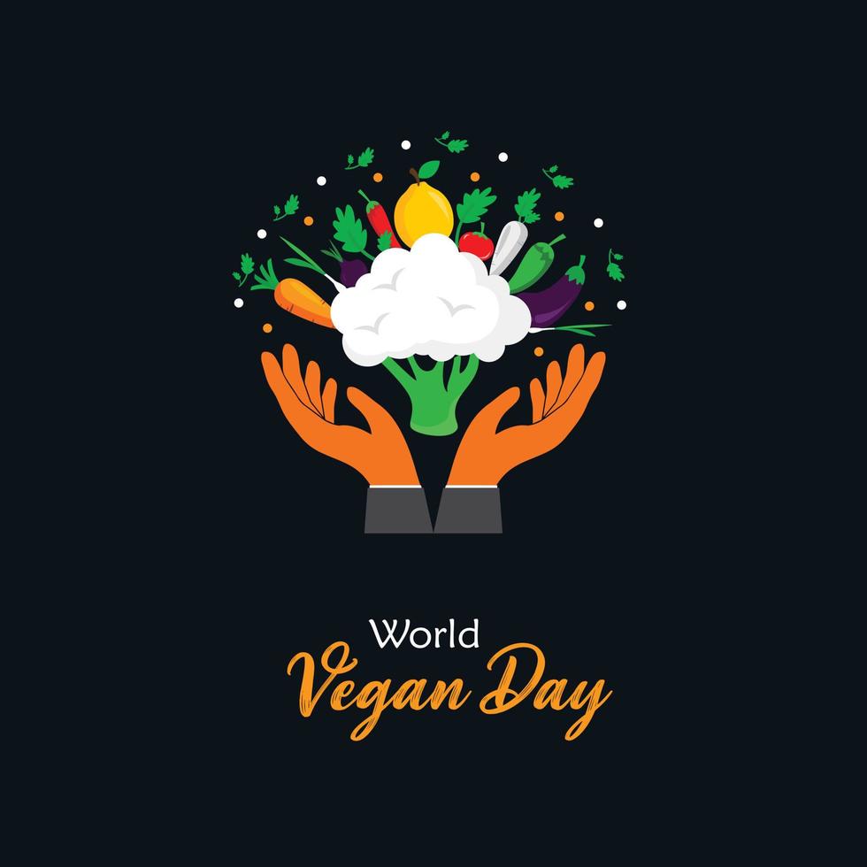 World vegan day Concept. November 1. World Vegetarian Day for Social Media Post , Postcard, Banner, Greeting card. Vector Illustration.